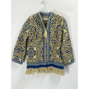 Vtg Tejidos Artísticos Granada Tapestry Jacket Boho Fringe Full Zip Sz M Spain